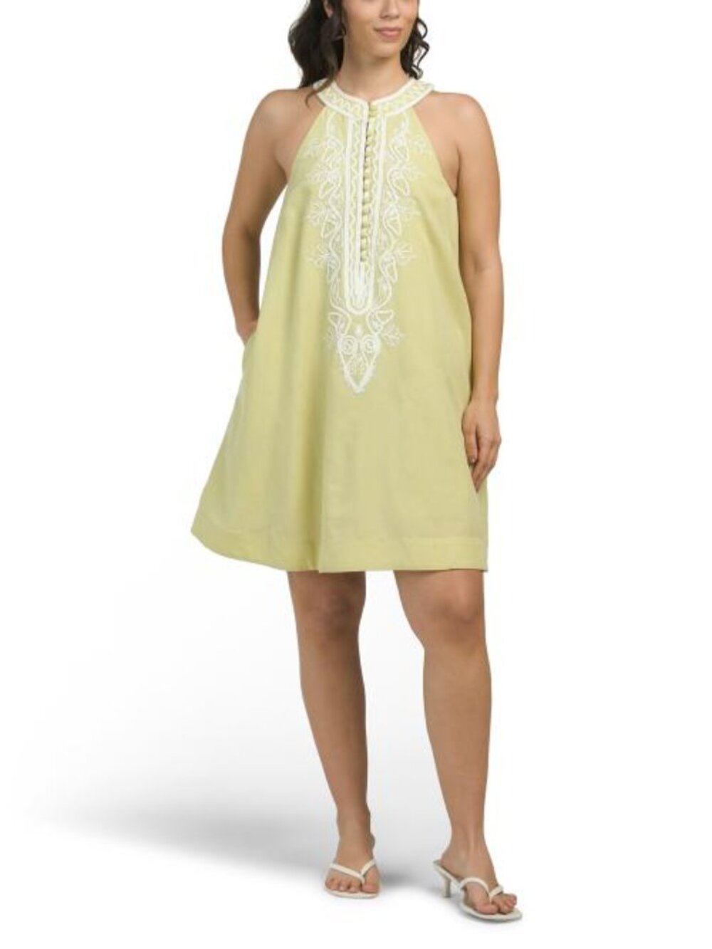 MESTIZA NEW YORK Linen Blend Sleeveless Embroidered Mini Dress